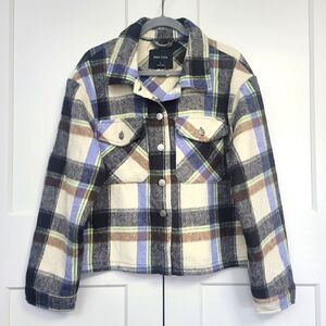 New look plaid soft fleece cropped shacket, xl